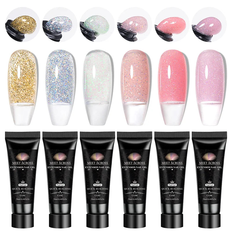 MEET ACROSS Extension Nail Gel Polish Set Acrylic Crystal Building