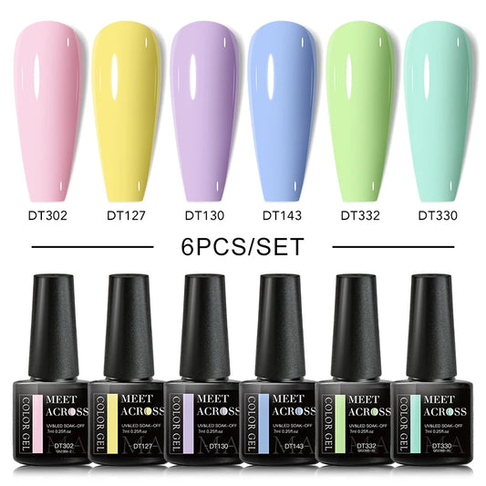 MEET ACROSS 6PCS/SET Macaron Series Gel Nail Polish Set Glitter Semi