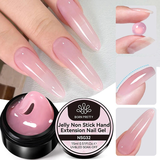 BORN PRETTY Jelly Nude Pink Non Stick Hand Solid Extension Nail Gel