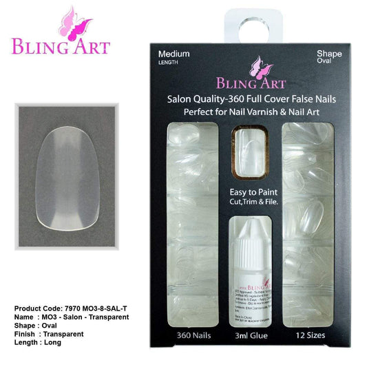 False Nails by Bling Art 360 Oval Medium Transparent Acrylic Fake Nail