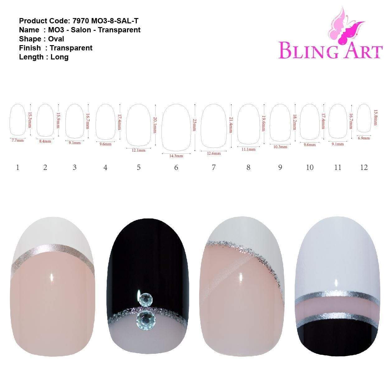 False Nails by Bling Art 360 Oval Medium Transparent Acrylic Fake Nail